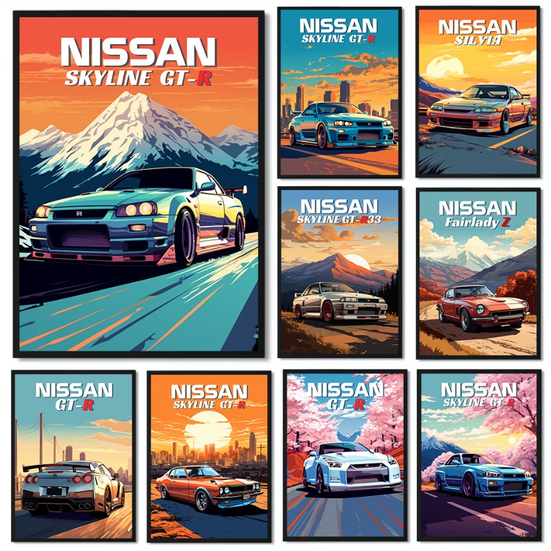 Japanese Lifestyle Gifts - レトロな日本のクラシック 1990 年代のスポーツカー スカイライン-e GT-R-R34 ポスター