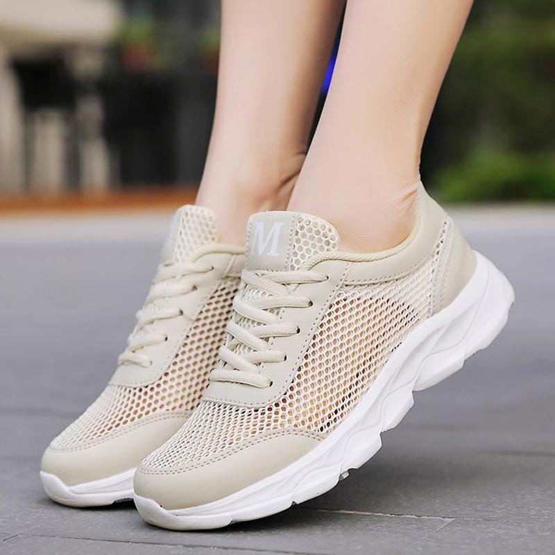 Japanese Lifestyle Store Uk - 女性用通気性メッシュスニーカー,軽量ランニングシューズ,ベージュ,新しい2019,B-332,夏