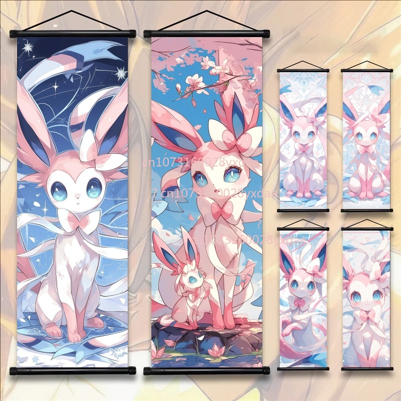 Japan Lifestyle - 日本のアニメスクロール絵画ポケモンシルベオンポスター漫画キャラクター画像明るく鮮やかな色高品質家の装飾