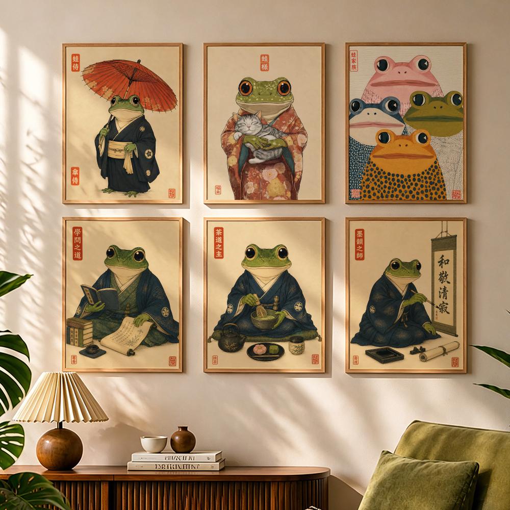 Japanese For Lifestyle - 文化的な日本のカエルの生活スタイル絵画書道キャンバスポスター寝室リビングルームバー廊下家のインテリア壁装飾