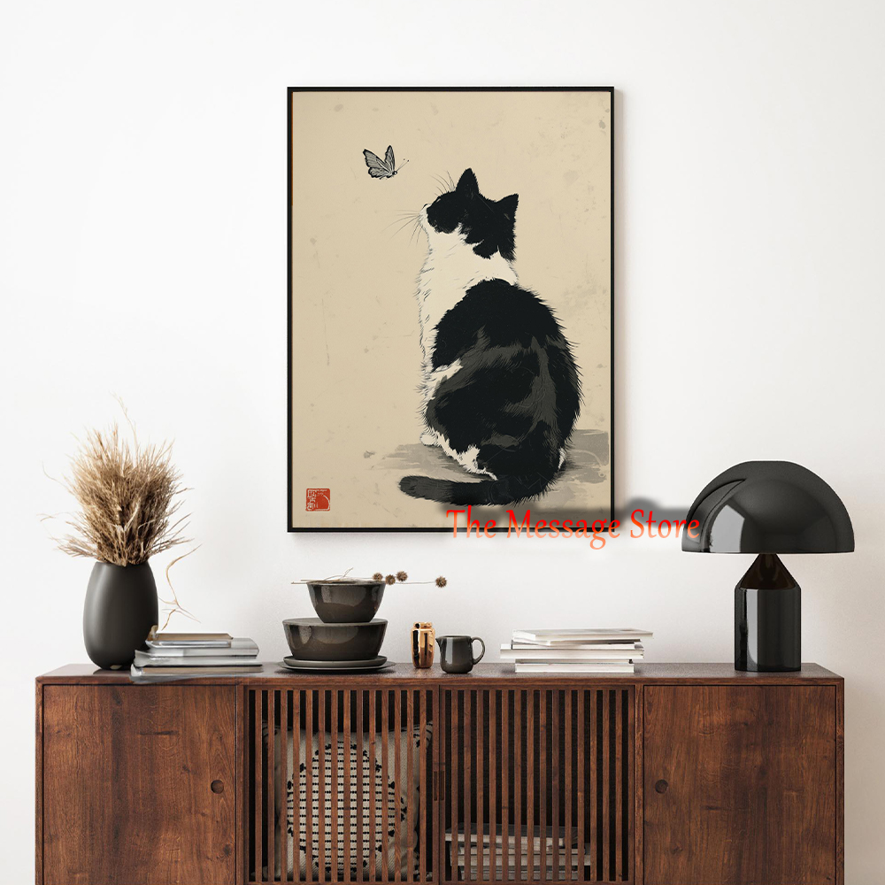 黒牛猫日本のミニマリスト猫禅動物ポスター中立的な家の装飾ヴィ - Japanese Minimalist Lifestyle のレビューと価格