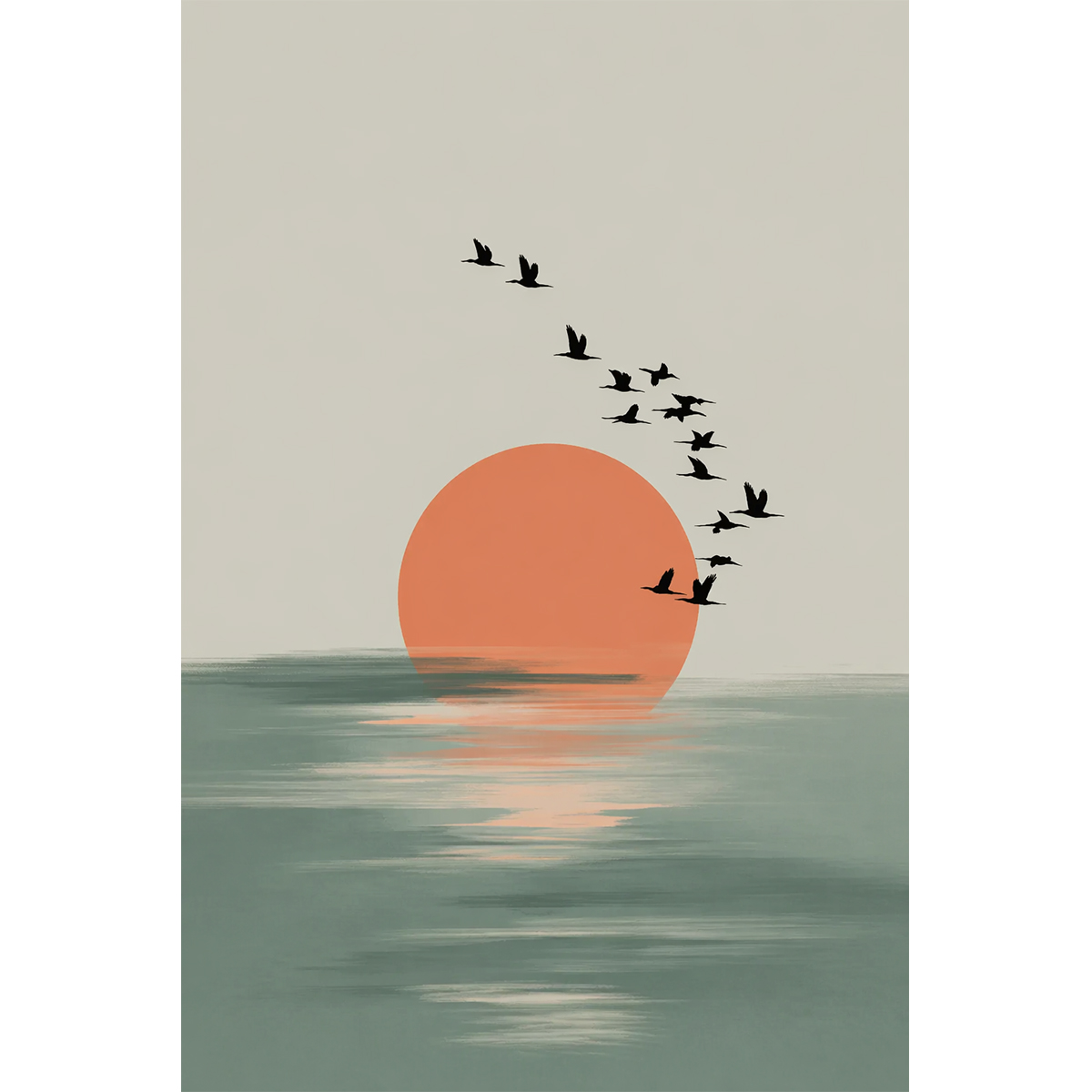 1PC 侘び寂びスタイルのポスター、群れをなす鳥が描かれた日 - Japanese Minimalist Lifestyle のレビューと価格