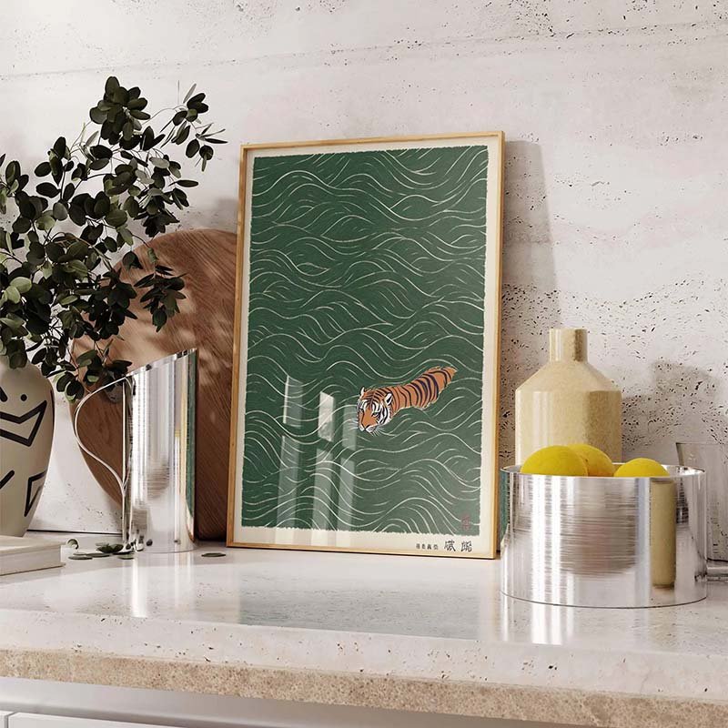日本の虎の水泳ポスターヴィンテージ浮世絵スタイルキャンバス絵 - Japanese Minimalist Lifestyle のレビューと価格