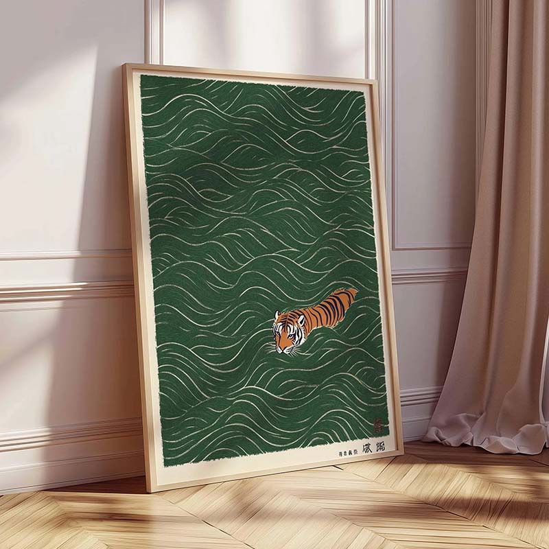 日本の虎の水泳ポスターヴィンテージ浮世絵スタイルキャンバス絵 - Japanese Minimalist Lifestyle のレビューと価格