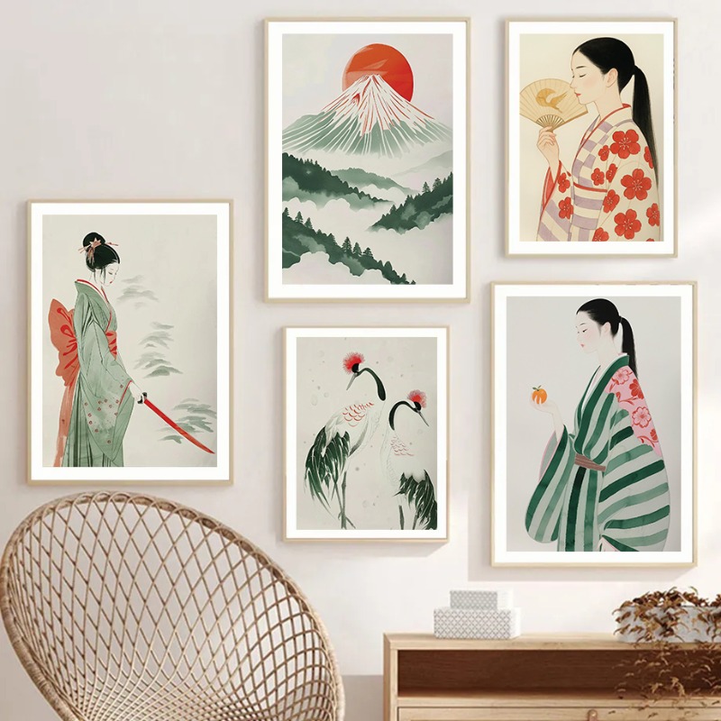 富士山と鶴日本の壁プリント現代ミニマリスト風景アート伝統的な - Japanese Minimalist Lifestyle のレビューと価格
